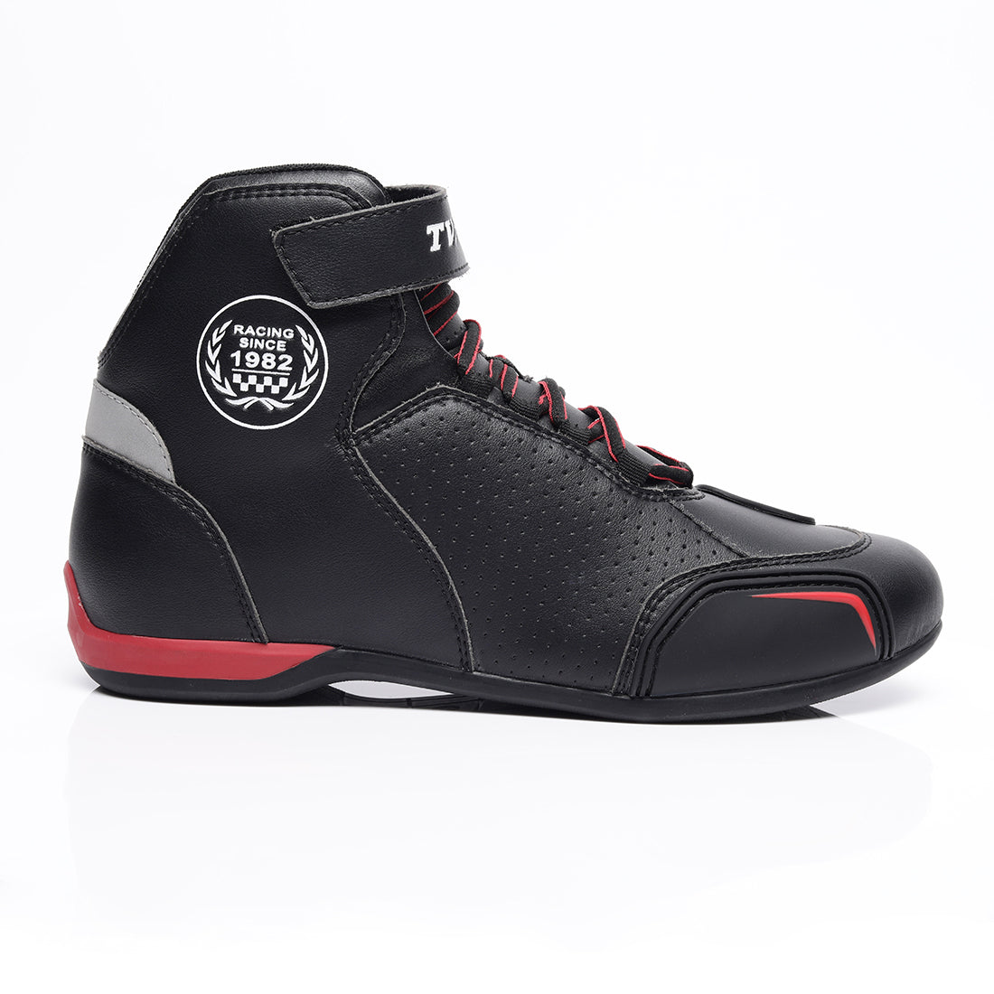  TVS Racing Ankle Length Riding Boots for Men:Anti-Microbial & Waterproof Riding Shoes with Reflective Panels, Ventilated Biker Boots with Ankle-Toe Protection-Premium Men's Riding Boots