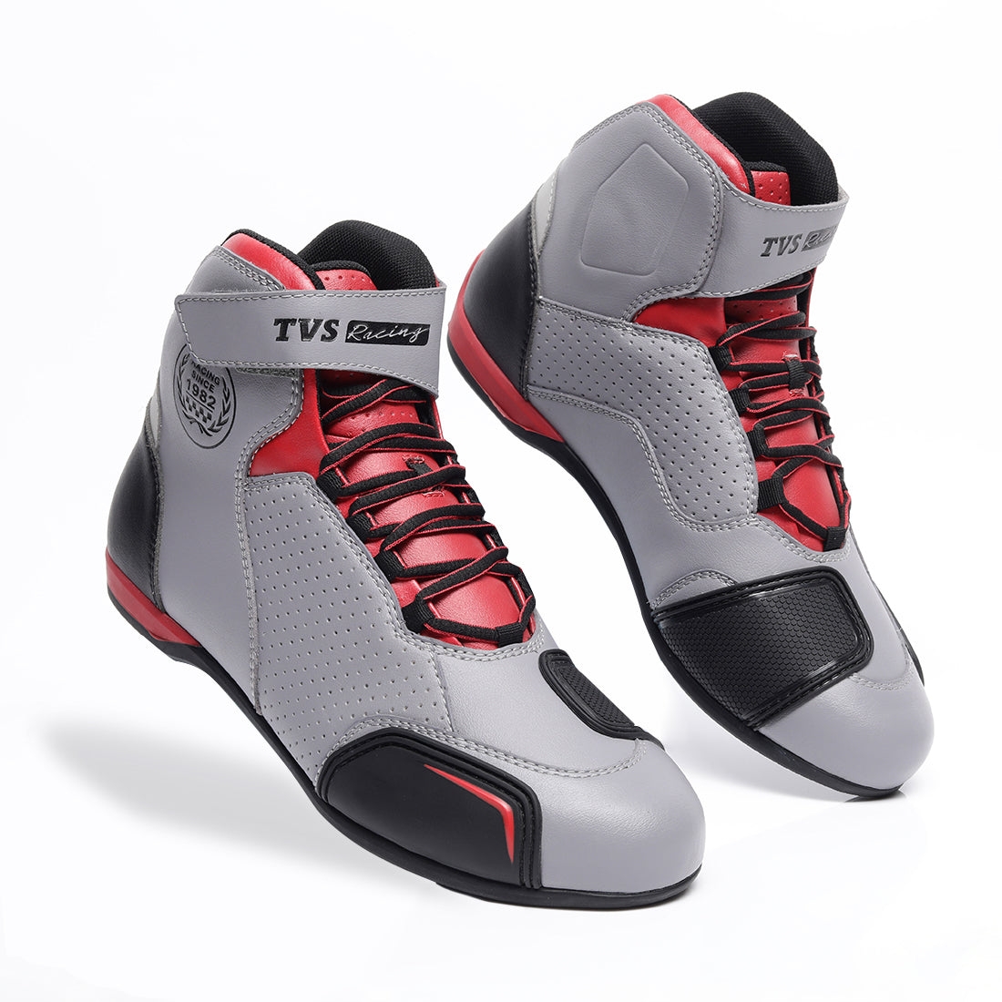  TVS Racing Ankle Length Riding Boots for Men:Anti-Microbial & Waterproof Riding Shoes with Reflective Panels, Ventilated Biker Boots with Ankle-Toe Protection-Premium Men's Riding Boots