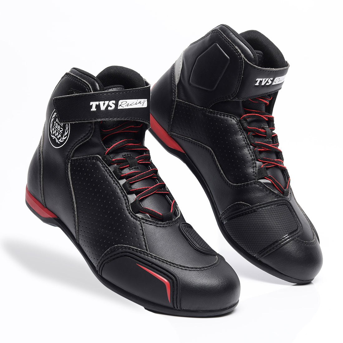  TVS Racing Ankle Length Riding Boots for Men:Anti-Microbial & Waterproof Riding Shoes with Reflective Panels, Ventilated Biker Boots with Ankle-Toe Protection-Premium Men's Riding Boots
