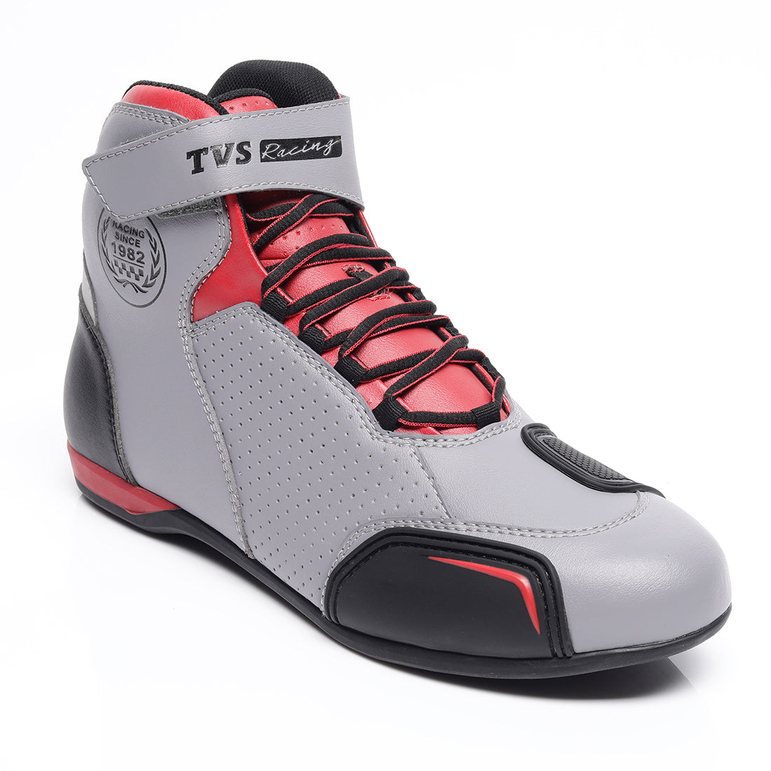  TVS Racing Ankle Length Riding Boots for Men:Anti-Microbial & Waterproof Riding Shoes with Reflective Panels, Ventilated Biker Boots with Ankle-Toe Protection-Premium Men's Riding Boots