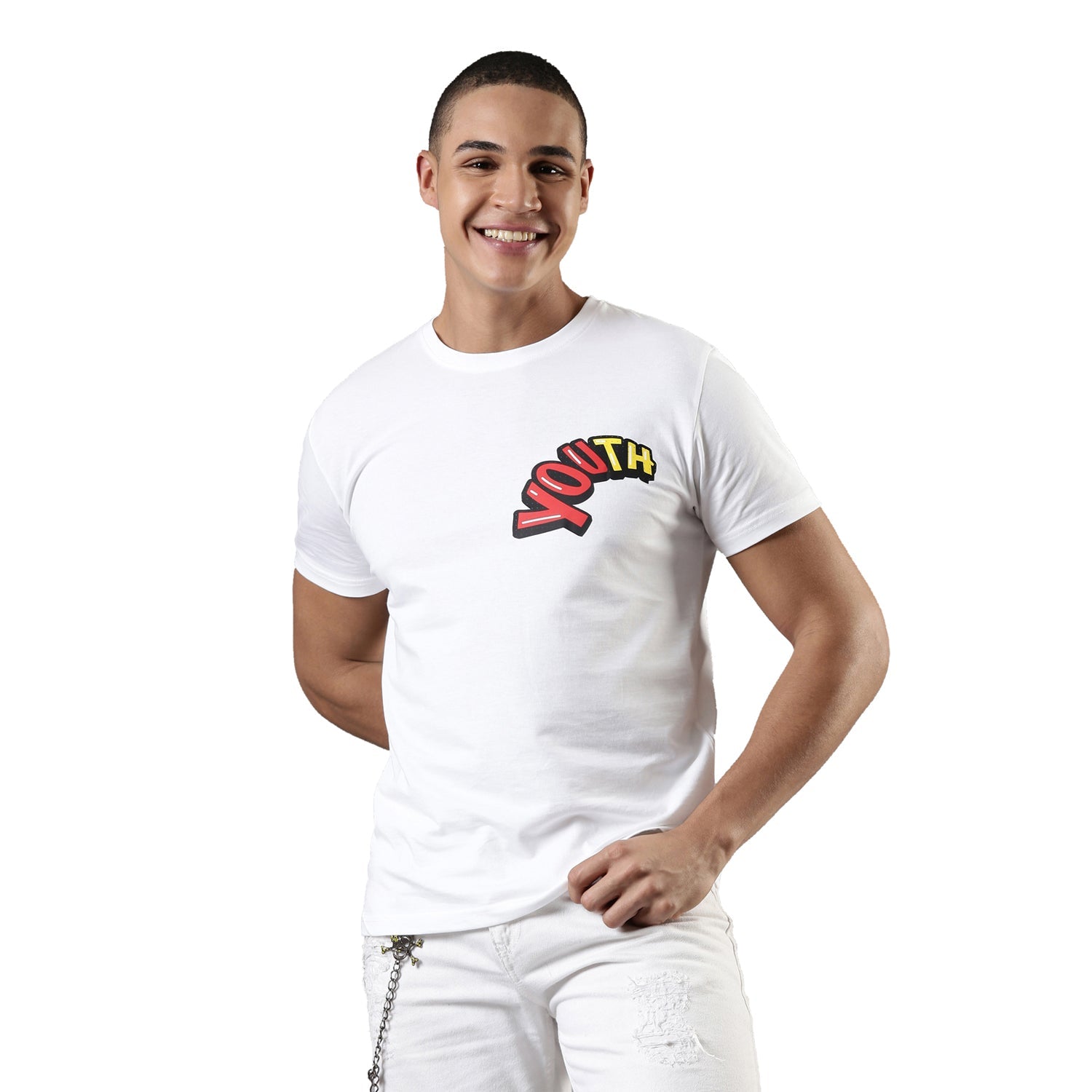  TVS Men's White Crew Neck T-Shirt - Youth