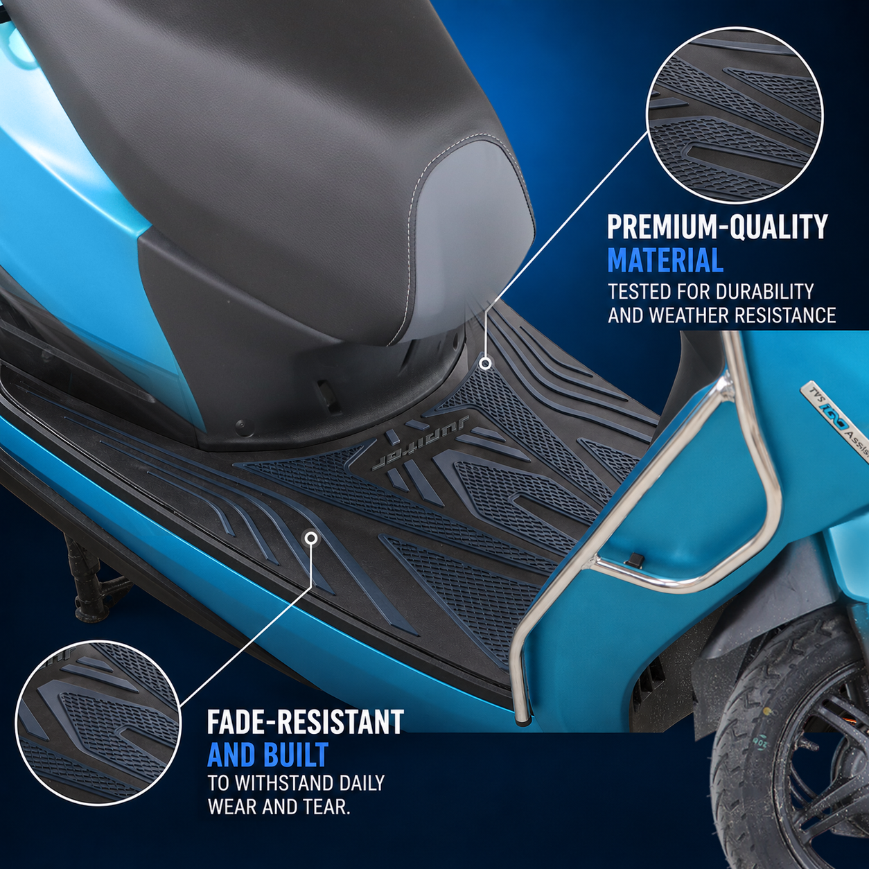 TVS Floor Mat for New Jupiter 110, Black and Blue
