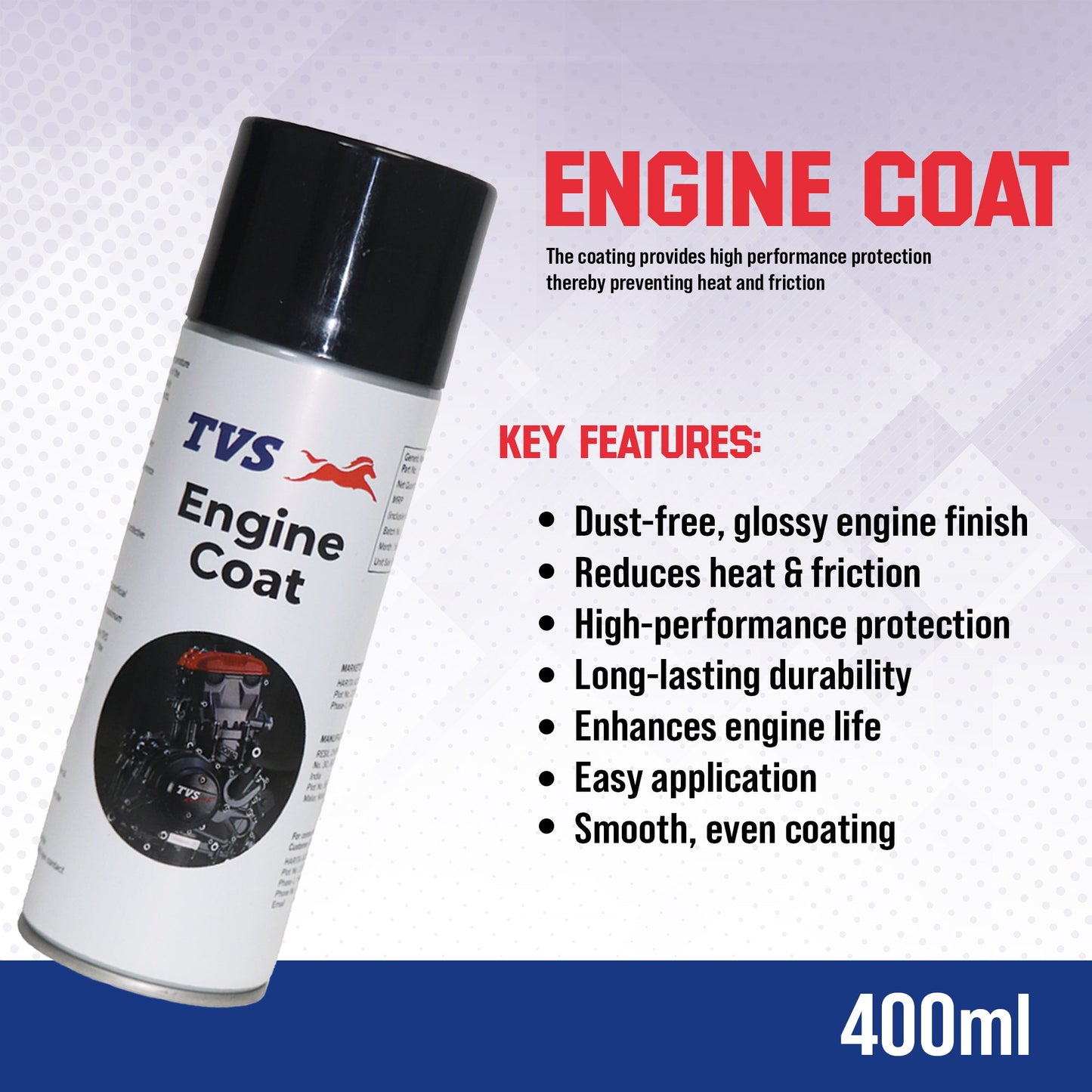 TVS Engine Coat VST 400ml. Protect Your Bike Engine with a Glossy Finish