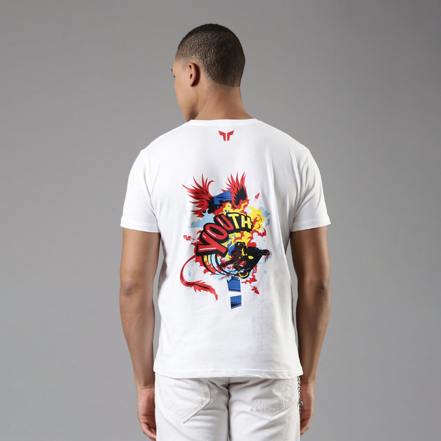  TVS Men's White Crew Neck T-Shirt - Youth