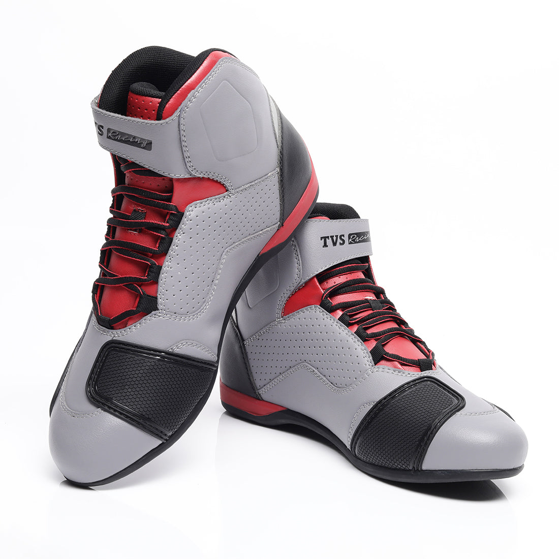  TVS Racing Ankle Length Riding Boots for Men:Anti-Microbial & Waterproof Riding Shoes with Reflective Panels, Ventilated Biker Boots with Ankle-Toe Protection-Premium Men's Riding Boots