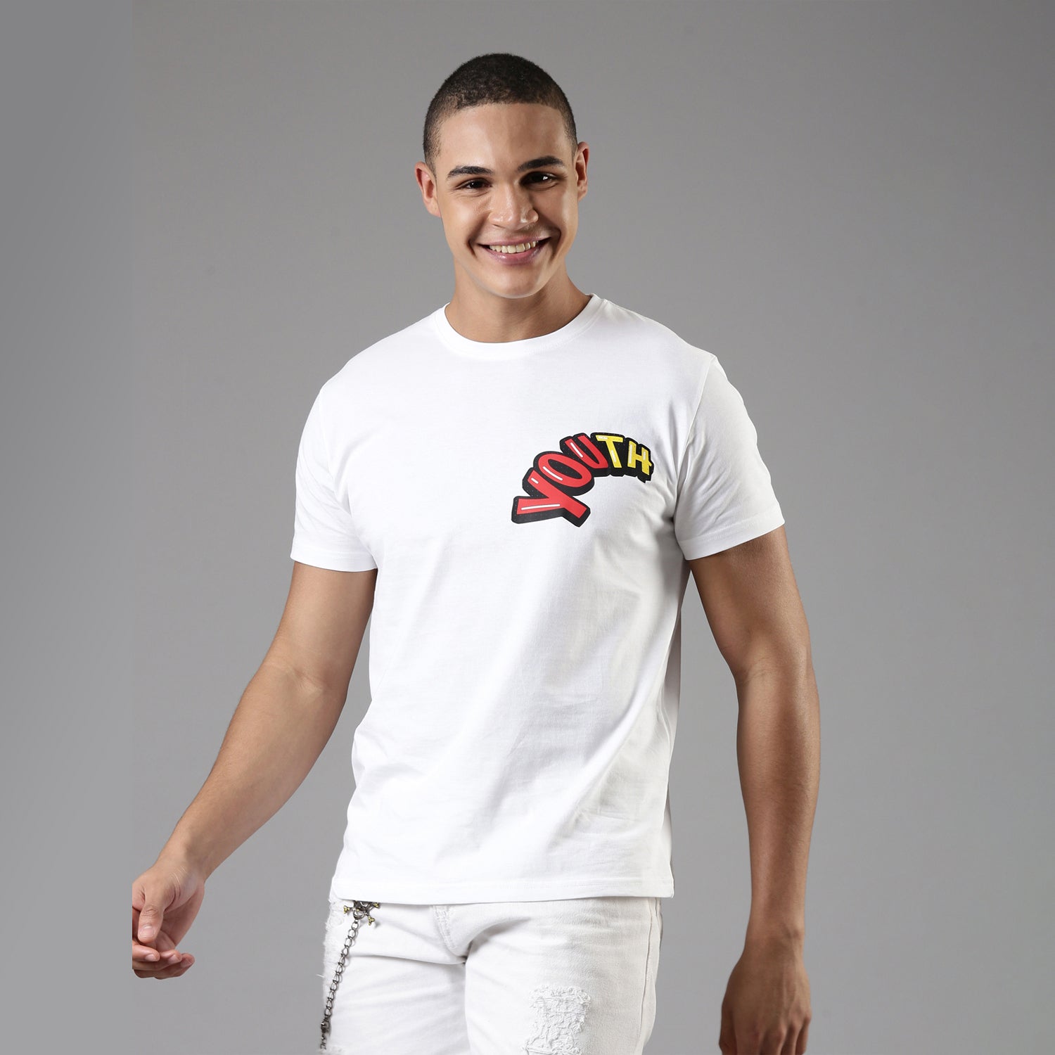  TVS Men's White Crew Neck T-Shirt - Youth