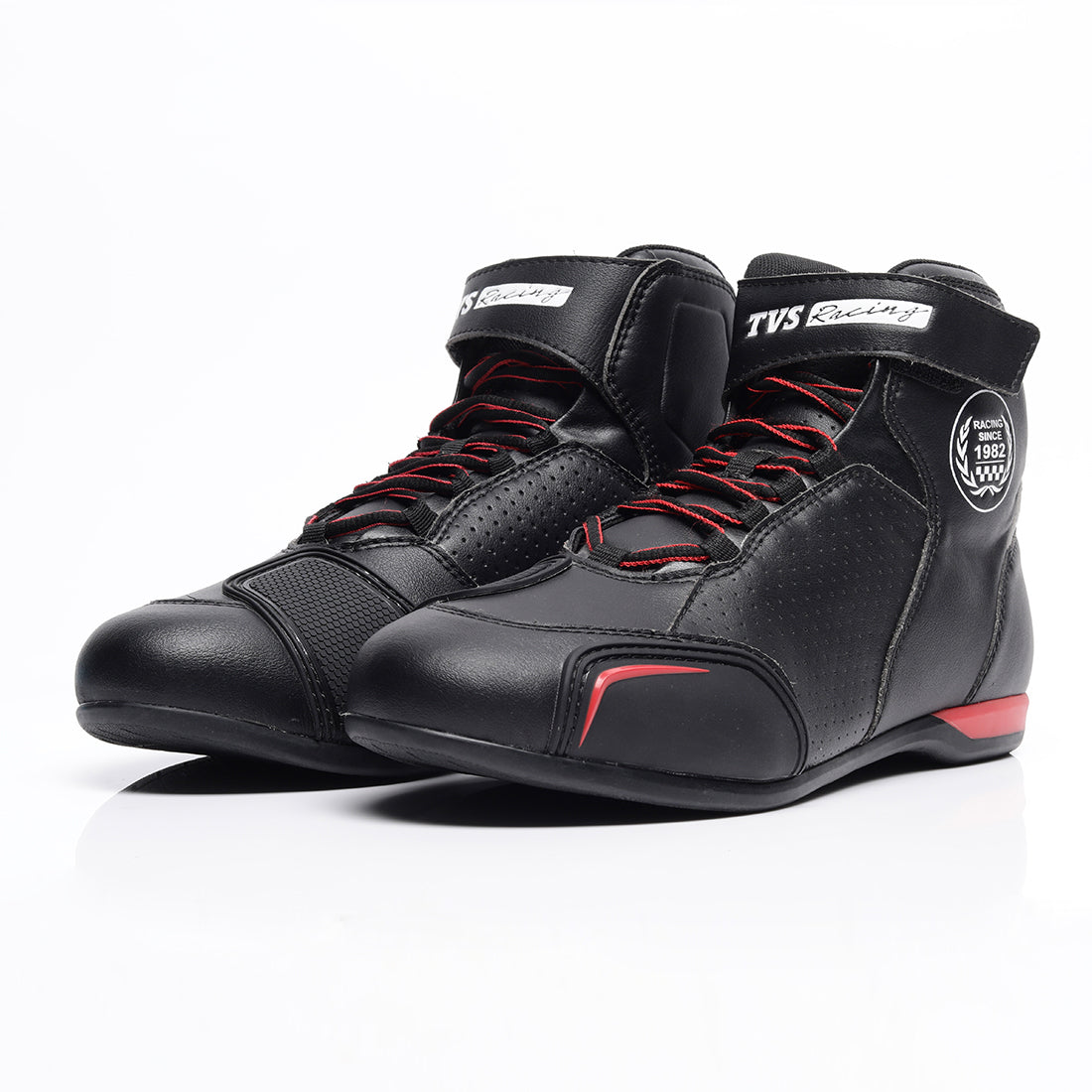  TVS Racing Ankle Length Riding Boots for Men:Anti-Microbial & Waterproof Riding Shoes with Reflective Panels, Ventilated Biker Boots with Ankle-Toe Protection-Premium Men's Riding Boots