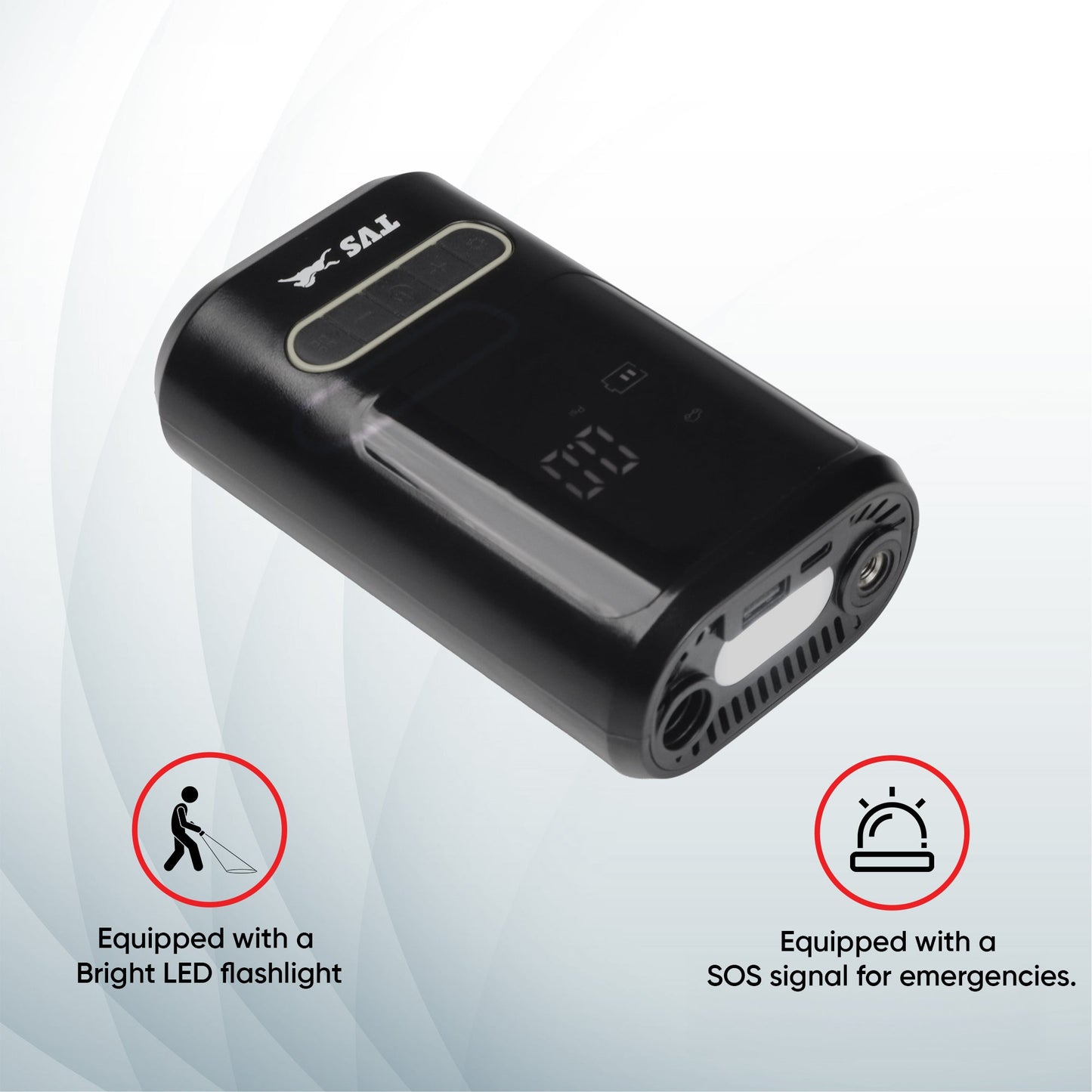 TVS Tyre Air Inflator 150 PSI Portable with Digital Display, LED Light, Multi-Nozzle & Multi-Mode Settings, Rechargeable 2000 mAh Battery for Car, Motorcycle, Bicycle & Sports Balls