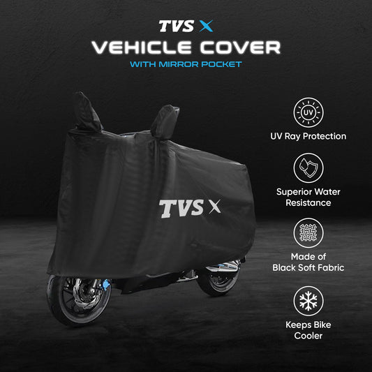 TVS X Vehicle Cover with Mirror Pocket | Rubberised Black | All-Weather Protection