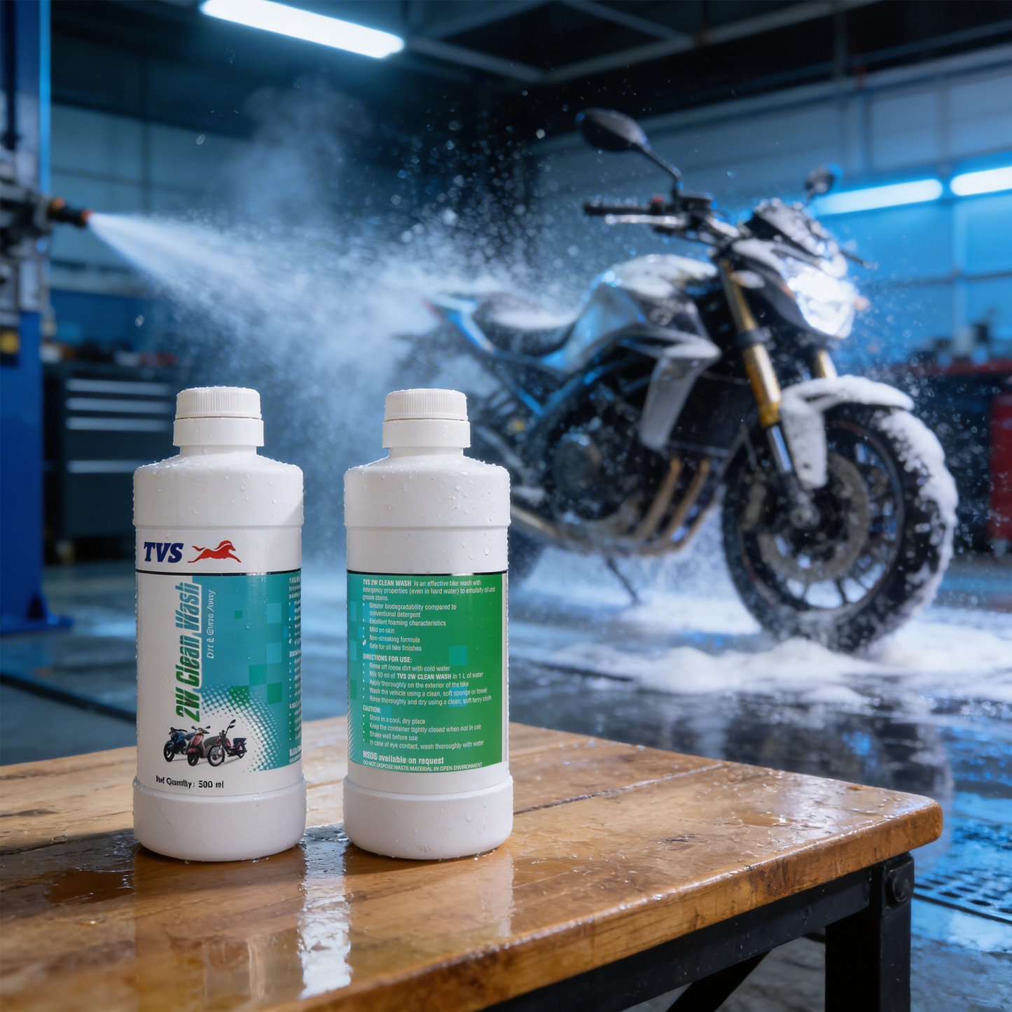 TVS Two-Wheeler Clean Wash 500ml | Powerful Bike Cleaner for Oil, Grease & Dirt Removal