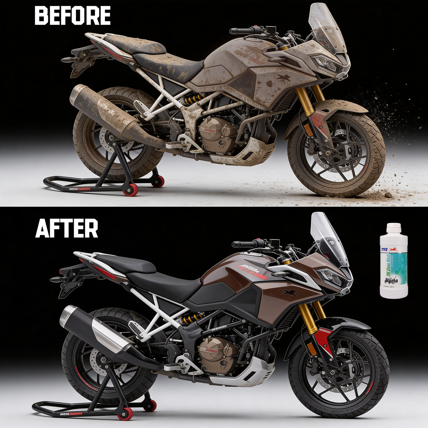 TVS Two-Wheeler Clean Wash 500ml | Powerful Bike Cleaner for Oil, Grease & Dirt Removal