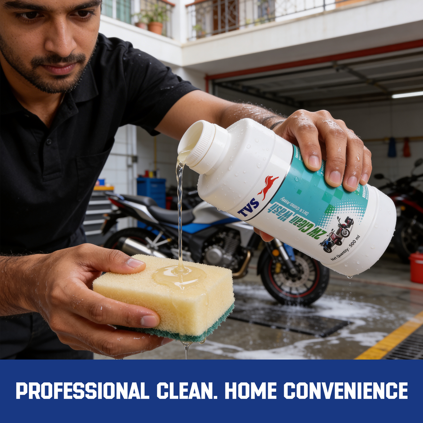 TVS Two-Wheeler Clean Wash 500ml | Powerful Bike Cleaner for Oil, Grease & Dirt Removal