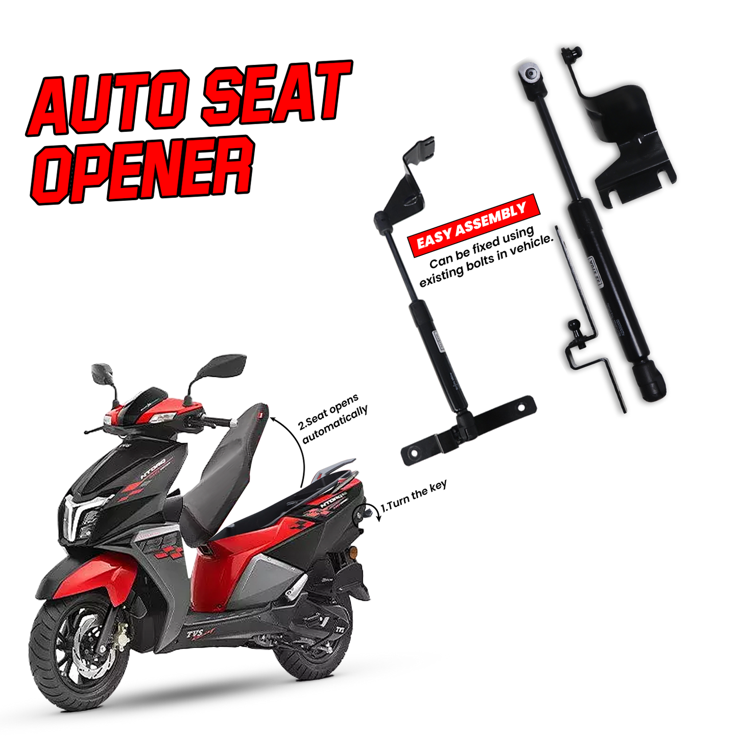 TVS Ntorq Auto seat opener - Heavy-Duty Universal Auto Seat Opener with Quick-Release Mechanism - Easy Installation, Durable Construction, and Secure Seat Access for Motorcycles, and Scooters, Compatible with Most Vehicle Models - TVS Motor Company