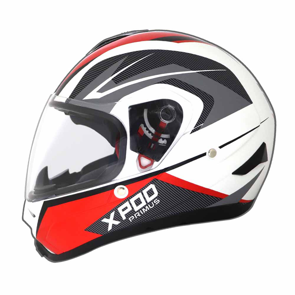 TVS XPOD Primus Helmet Single Visor White/Red - Bold Design