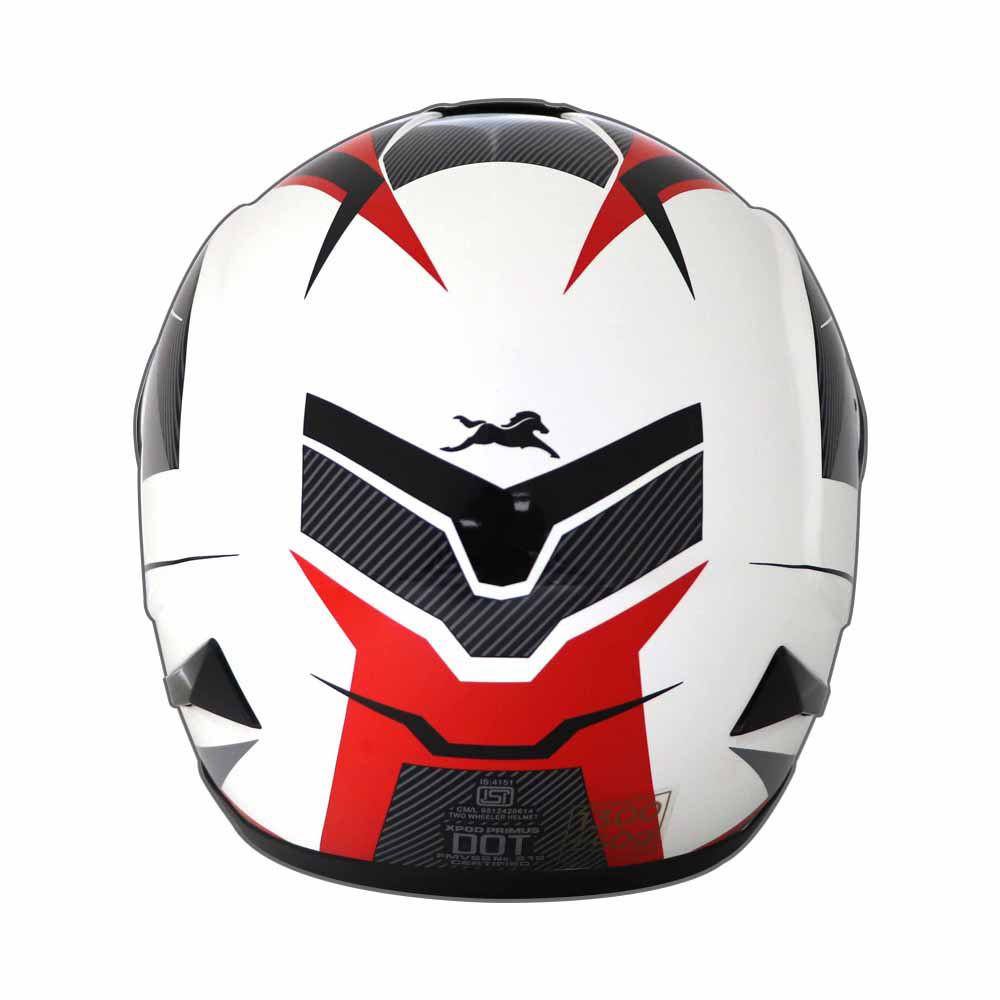  TVS XPOD Primus Helmet Single Visor White/Red - Bold Design