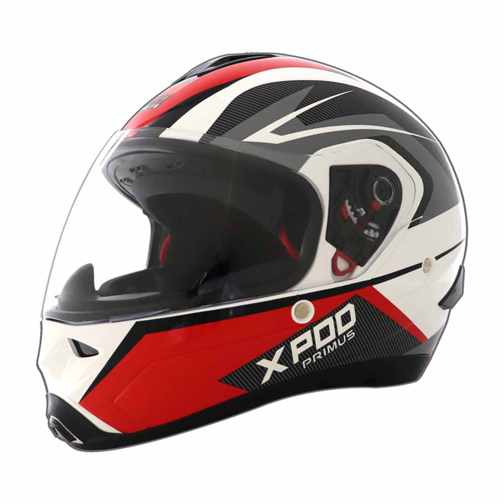  TVS XPOD Primus Helmet Single Visor White/Red - Bold Design
