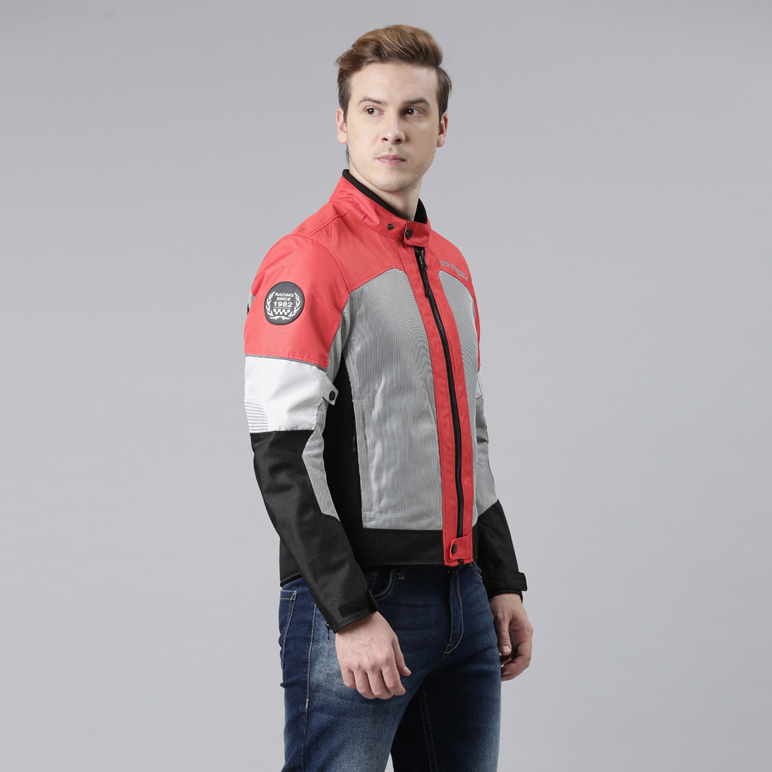  TVS Racing Asphalt Riding Jacket for Men- High Abrasion 600D Polyester, CE Level 2 Armour Protection – Essential Bike Jacket for Bikers (Grey)