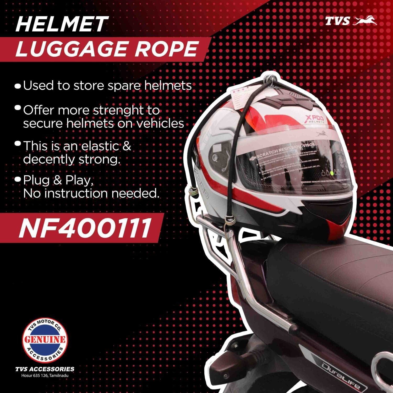  TVS Helmet Luggage Rope - Strong, Reliable, and Easy to Use for Every Ride