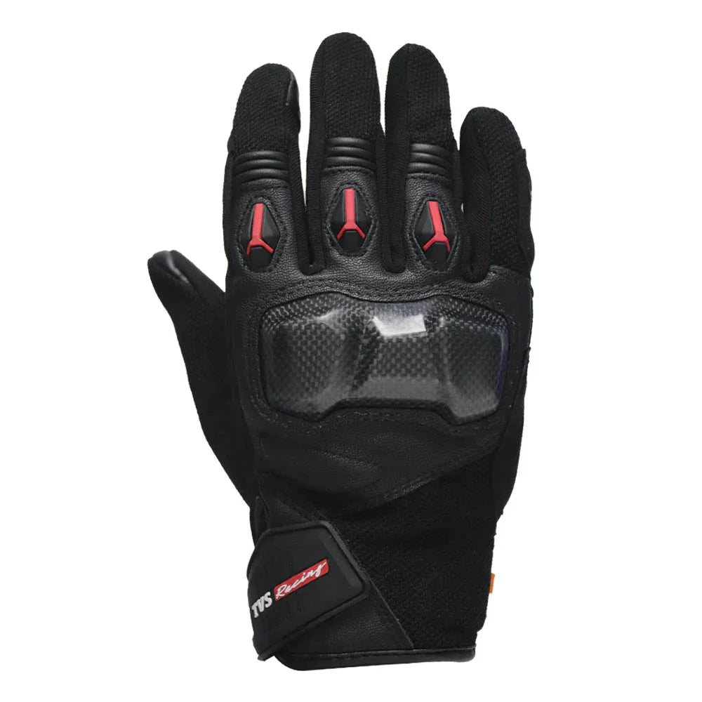  TVS Racing City Riding Gloves for Men – Hard SONIC Protected, Touch Screen Compatible, & Visor Wiper Fingertips – Premium Bike Gloves for Riding Comfort (Black)